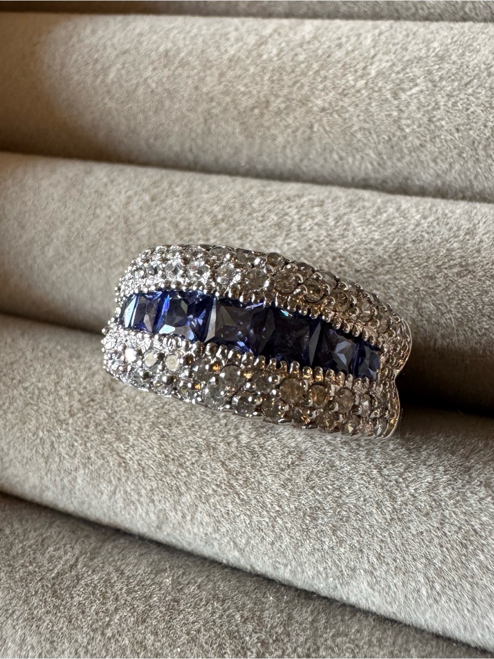 RJ Thailand Blue Violet Simulated Stone 925 Sterling Silver Wide Band Ring Size